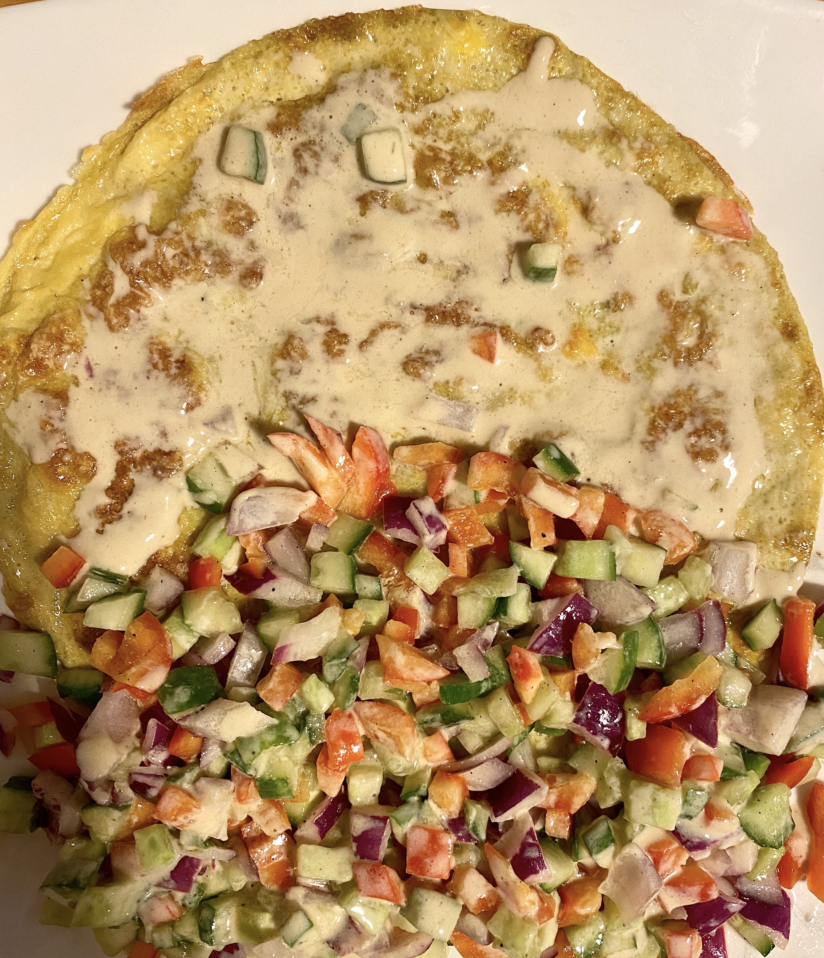 Curried Omelet with Israeli Salad and Tahini